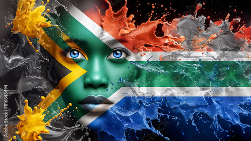 Double exposure of an African woman set against the South African flag, Freedom Day, Heritage Day, day of Reconciliation