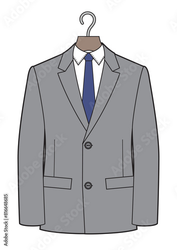 Man classic suit on a hanger vector illustration.
