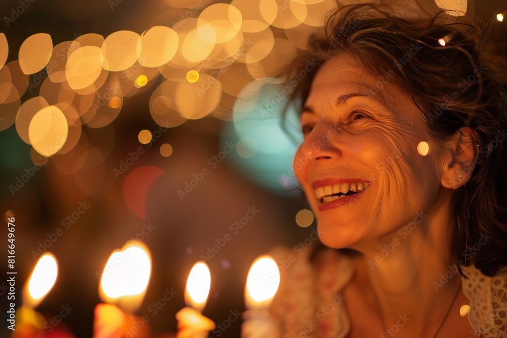 A grandma with a smile on her face holds candles in front of her, celebrating her birthday. A grandma with a smile on her face holds candles in front of her, celebrating her birthday.