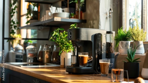 Enhancing Your Morning Ritual  Modern Coffee Machine for a Cozy Cafe Atmosphere 