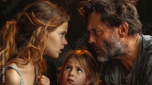 A concentrated plot revolving around a stern father, and his daughter's rebellious behavior becomes vivid through their strained expressions. photo