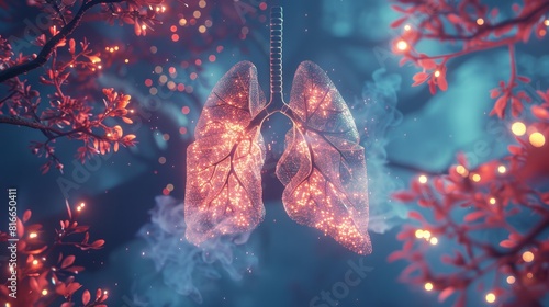 Realism of a detailed, illuminated respiratory system with a focus on lung function photo