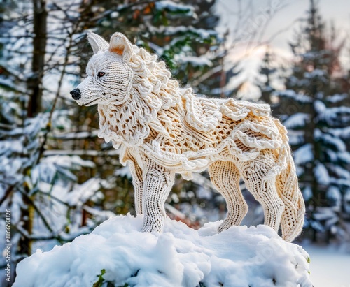 Crocheted Wolf in Snow Fenrir