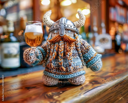 Crocheted Viking Warrior Einherjar Drinking Beer