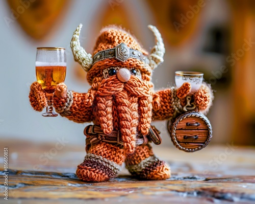 Crocheted Viking Warrior Einherjar Drinking Beer