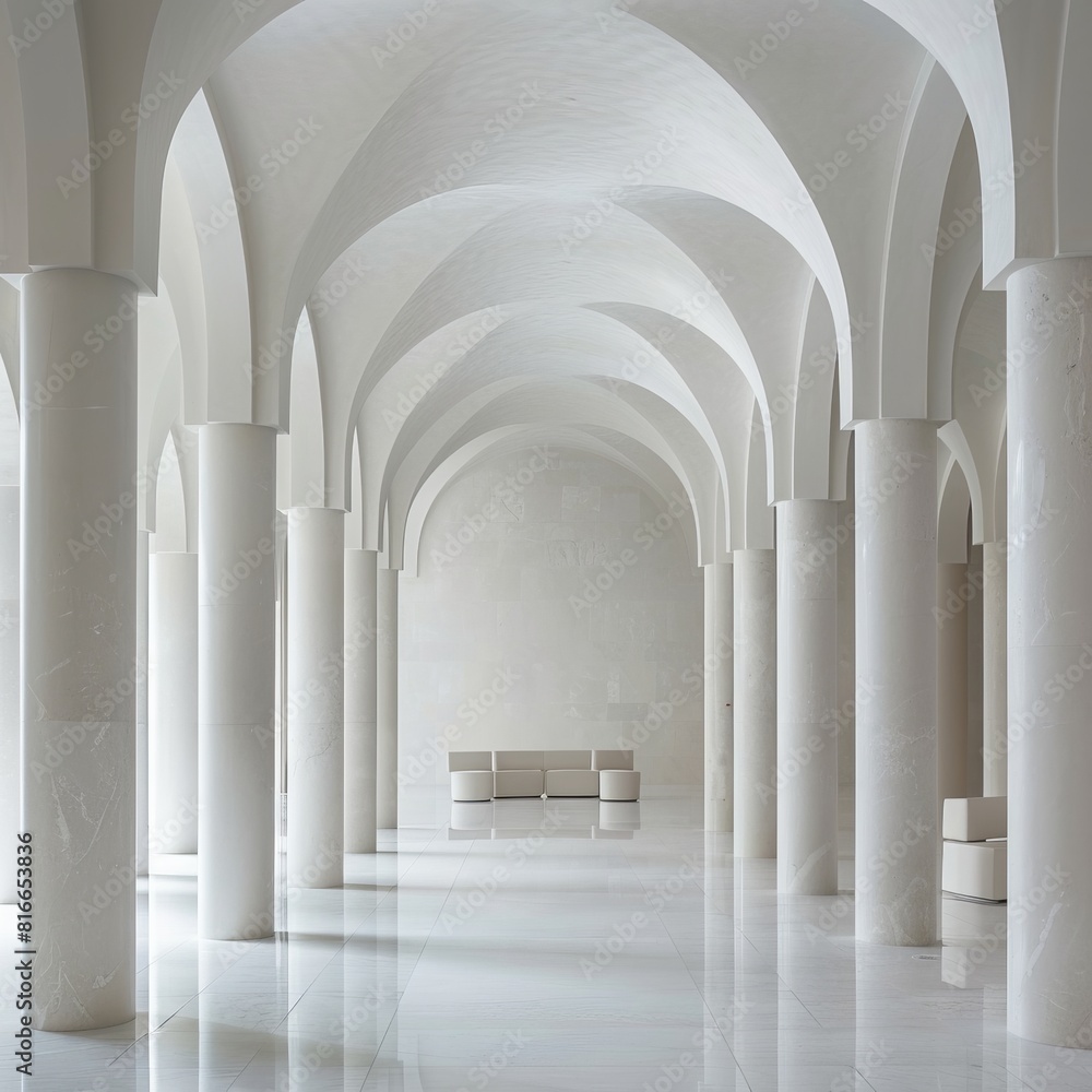 Fototapeta premium liminal space, white, arches, columns