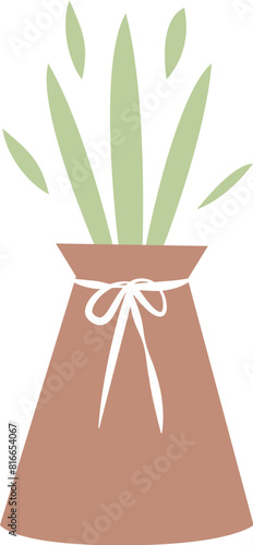 Green plant in the bag of flowerpot