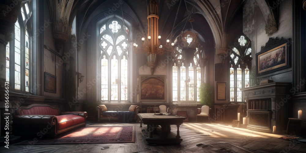 Fototapeta premium Gothic style interior of living room in a castle.