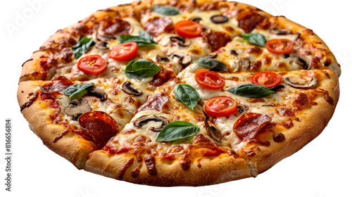 A pizza with half of the toppings added isolated on transparent background, png file