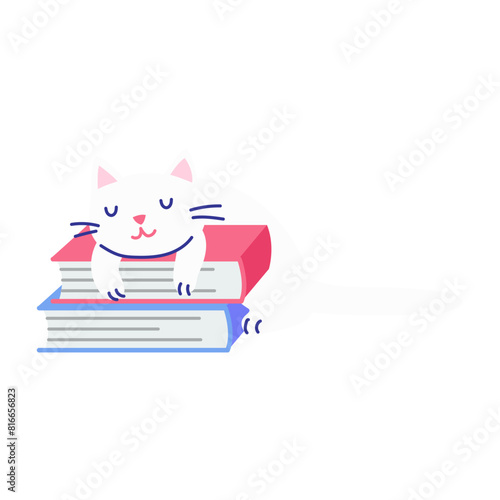 Cute cat sleeping in books