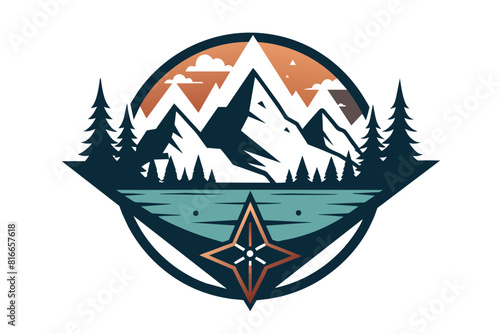 A logo for Outdoor Gear, representing adventure and exploration. Incorporate elements like mountains, trees, and a compass to convey the spirit of the outdoors. Capture a sense of ruggedness and freed