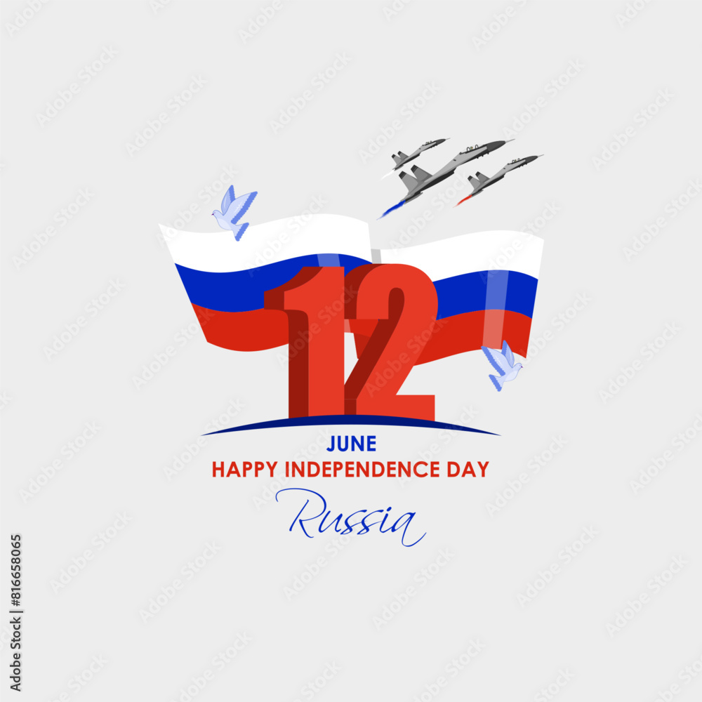 Fototapeta premium Vector illustration of Russia Independence Day 12 June social media feed template
