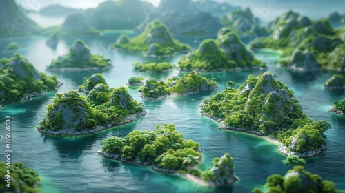 A beautiful island with a lot of trees and water