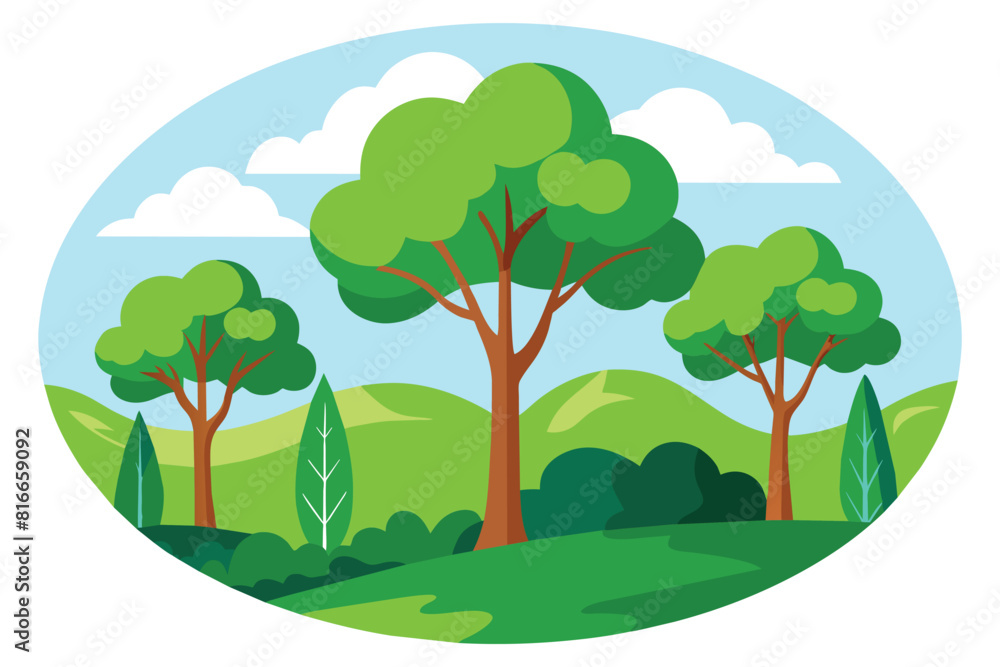  Ecology trees woods round circle vector illustraiton.