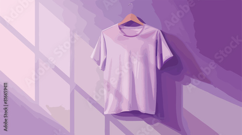 Purple t-shirt hanging on lilac wall Vector style vector photo