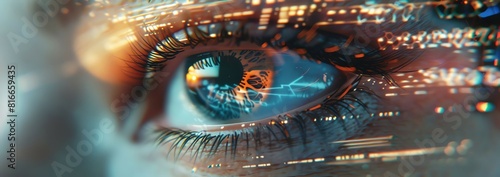 Digital eyesight side view close up of an eye with digital enhancements showcasing the integration of technology in human senses cybernetic  photo