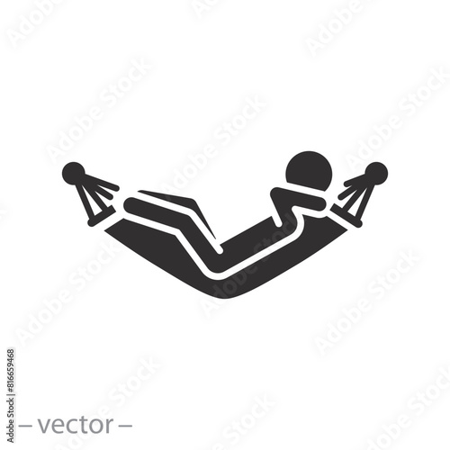 relax icon, man in beach hammock concept, flat web symbol on white background - vector illustration