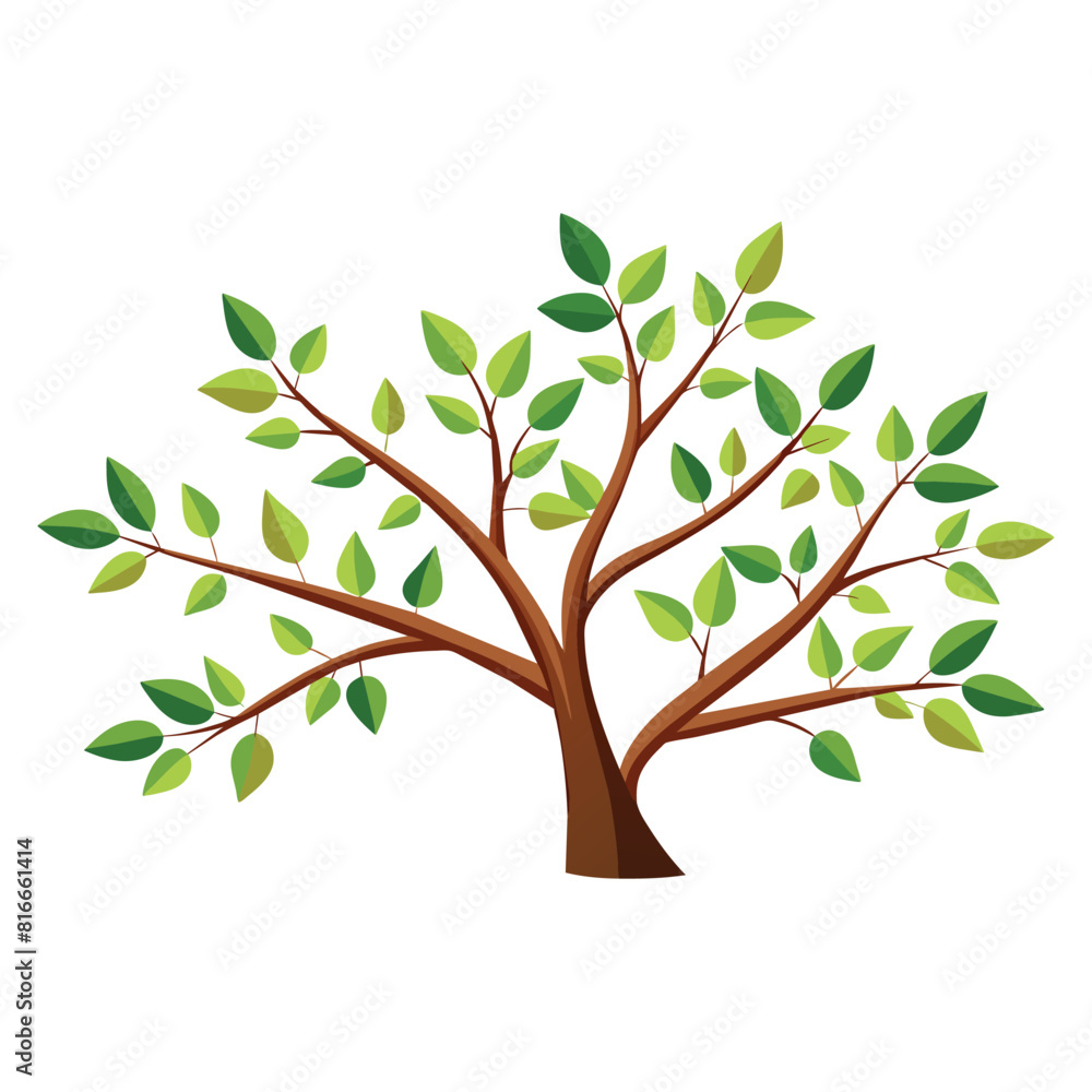 Tree branches leaves tall layout, flat vector illustration