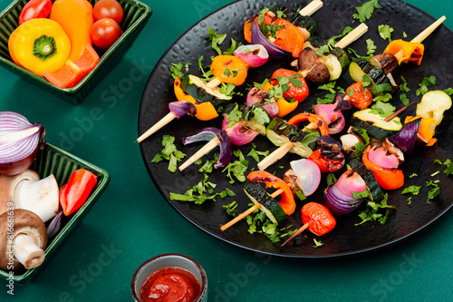 Grilled vegetables on skewers, kebabs.