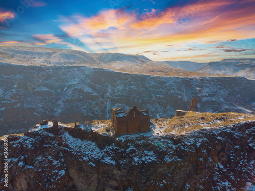 Spectacular view on the promontory with the ruins of the Church of Saint Elia, Zakares Church on top, last remains of the Kizkale, Maidens, Virgins Castle, photo