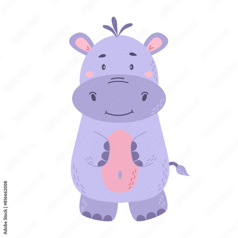 Cute Cartoon baby Hippo. Safari jungle animal vector. Cute Cartoon baby Hippo. Safari jungle animal vector.