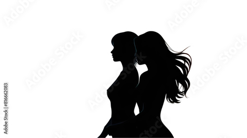 silhouette of a lesbian couple on transparent background, vector graphic illustration.