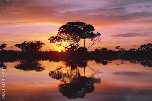 Sunset in the Pantanal, Mato Grosso do Sul, Brazil, South America. photo