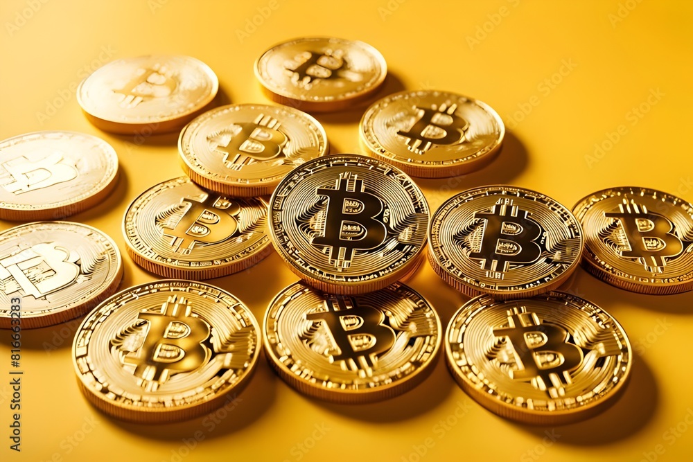 gold-bitcoin-cryptocurrency-coins-on-yellow-backgound gold-bitcoin-cryptocurrency-coins-on-yellow-backgound
