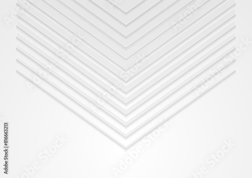 Grey and white tech paper arrows abstract background. Geometric vector design