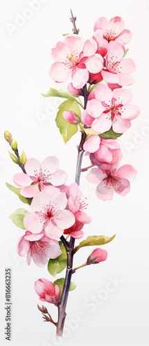 3D  hand drawn watercolor comparison  closeup Sakura in bloom  3D render  illustration  minimalist