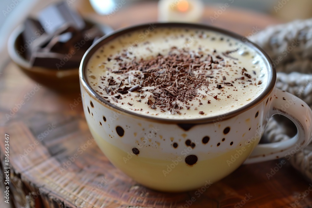 Creamy coffee with a sprinkle of cocoa on top, super realistic Creamy coffee with a sprinkle of cocoa on top, super realistic