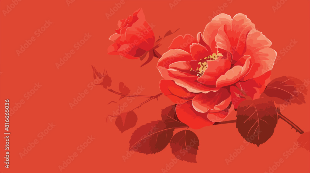 Red Chinese rose with trumpet shaped petals Vector style