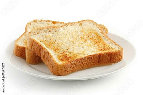 Bread Plate: Three Slices of Toasted Bread Served on a White Plate photo