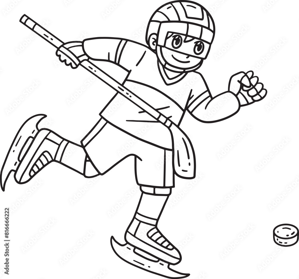 Ice Hockey Player Chasing Hockey Puck Isolated Ice Hockey Player Chasing Hockey Puck Isolated