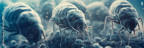 Dust mite colony microscopic view allergy and indoor allergens concept photo