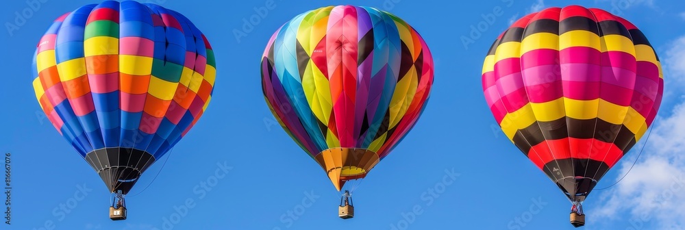 Fototapeta premium Colorful hot air balloons drifting serenely across stunning mountainous landscape