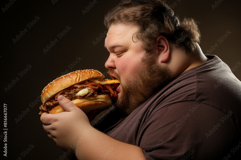 Created with generative AI image of an obese man overeating bad habit health problems Created with generative AI image of an obese man overeating bad habit health problems