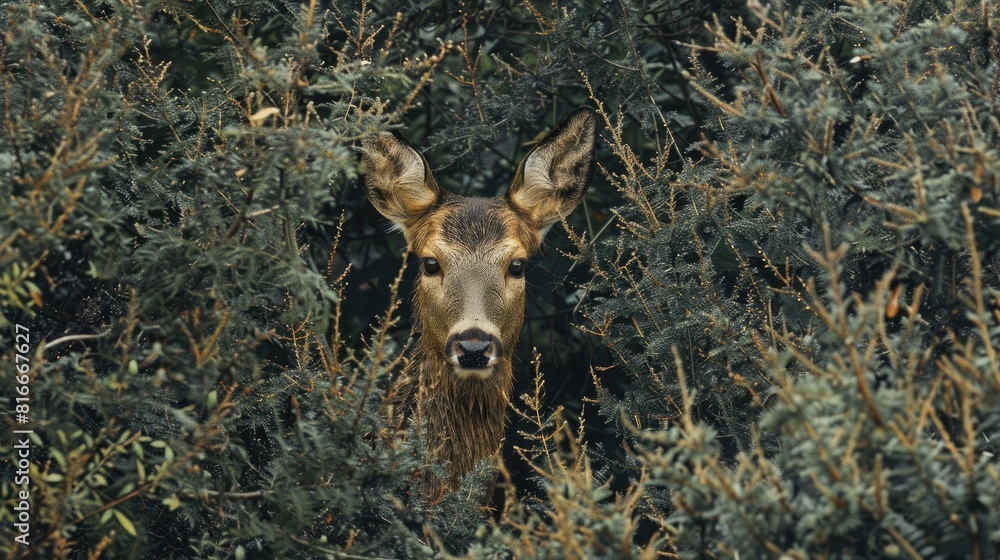 European roe deer blending into shrubbery European roe deer blending into shrubbery