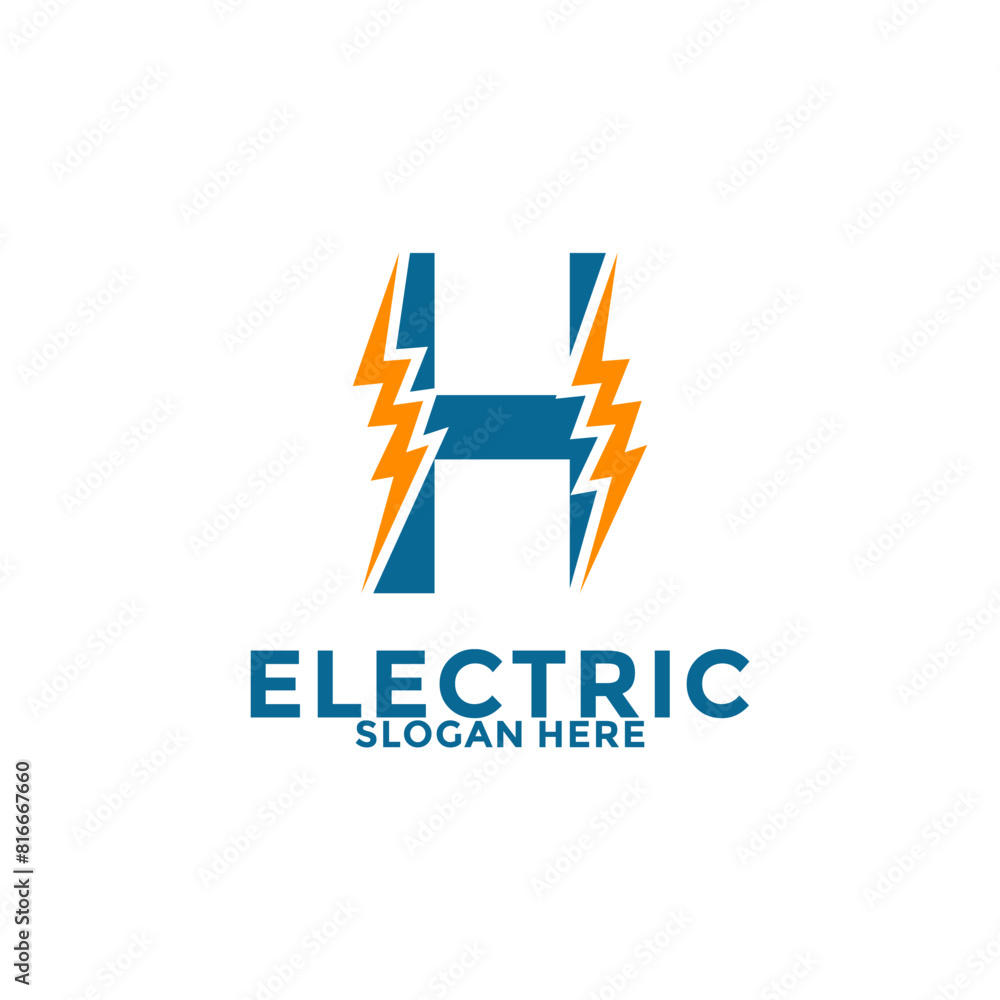 Fototapeta premium Initial H Letter with Lightning Bolt Logo Vector Design, Electric Logo template