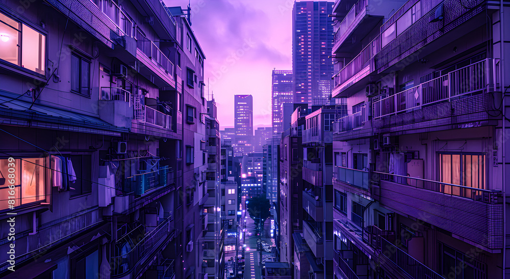 Obraz premium A japanese urban purple city architecture.
