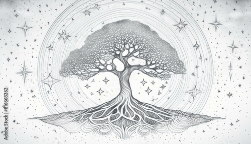 Obraz na płótnie Sketch drawing tree of life spiritual symbol of growth w salonie