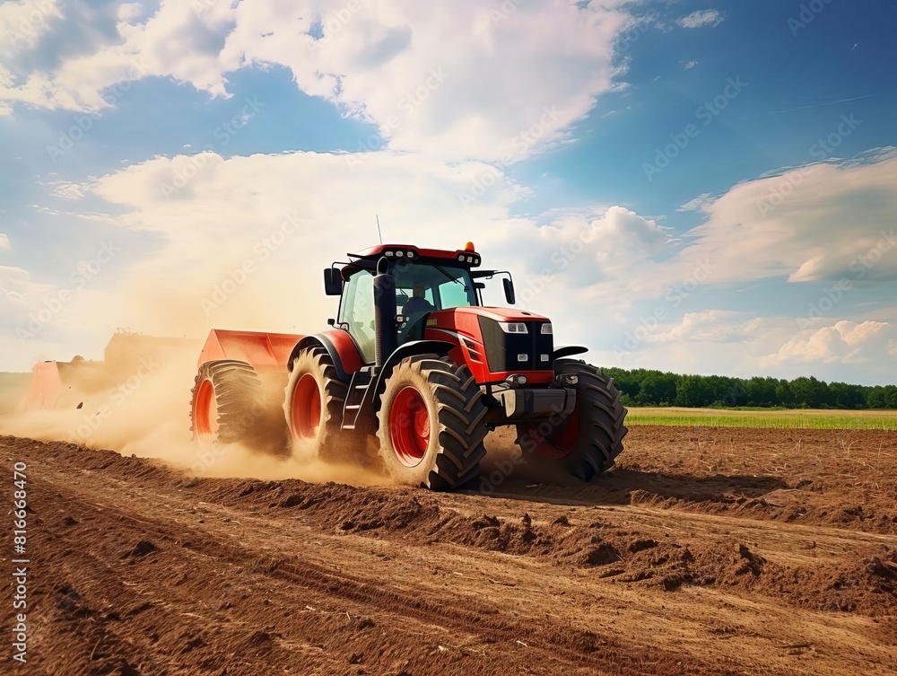 Fototapeta premium Tractor working in the field. Agricultural machinery.