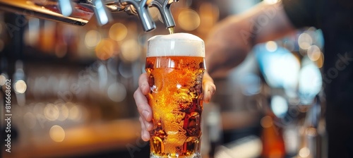 Close up of bartender s hands pouring beer from tap for a fresh draft experience