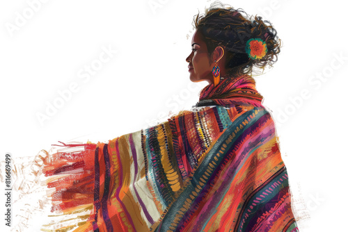 Woman in a Poncho  a Symbol of Cultural Heritage On Transparent Background.