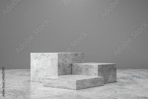 Marble pedestal or product display on luxury background with presentation concept. Stone podium stage. 3D rendering.