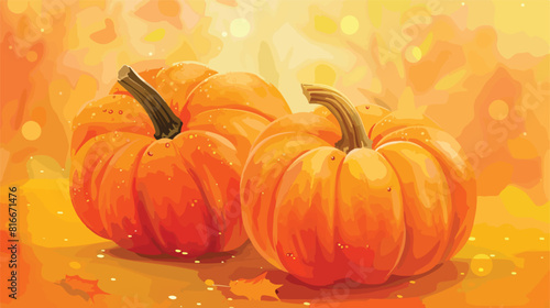 Ripe pumpkins on orange background closeup Vector style