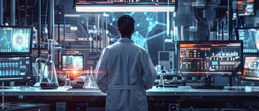 The scientist in the white coat is engaged in experimental research. The scientist in the white coat is engaged in experimental research.