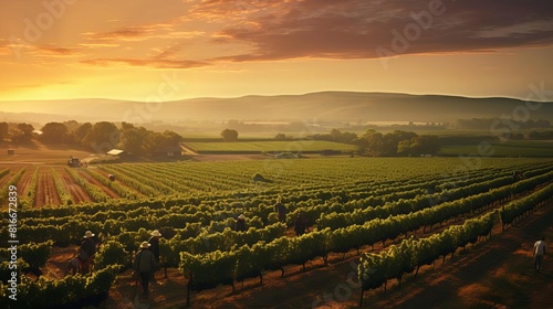 Vineyard landscape at sunset.