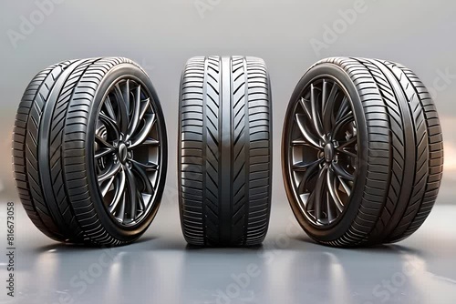 Set of car wheels with alloy rims and new tires realistic composition photo