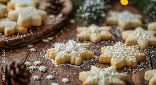 Ginger cookies cut into snowflake shapes before baking.